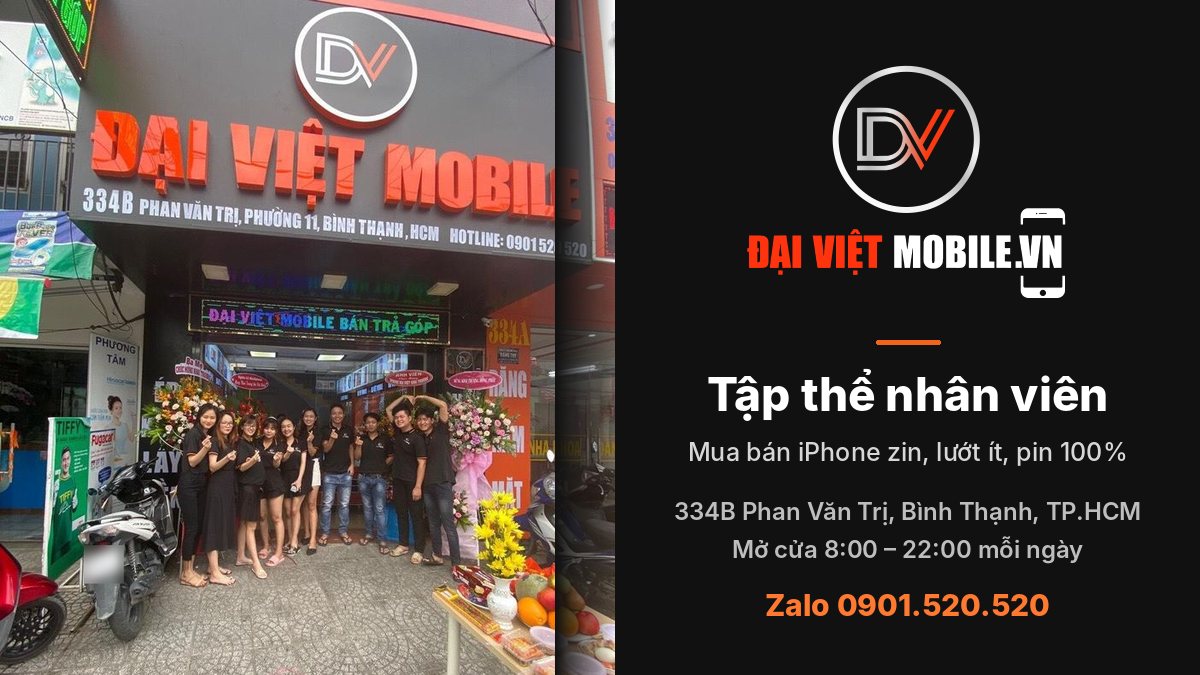 Tập thể nhân viên Đại Việt Mobile trước cửa hàng 334B Phan Văn Trị, Bình Thạnh, TP.HCM